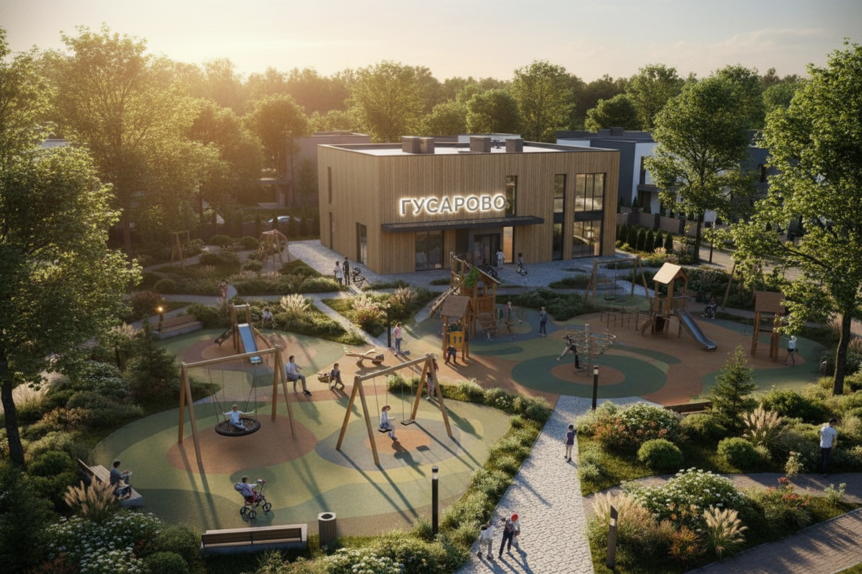 Детская площадка и клубный дом